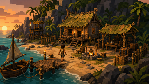 A castaway homestead on a tropical shore